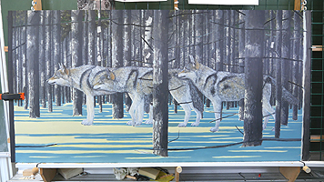 Wolf schilderij half af Jeroen Verhoeff
